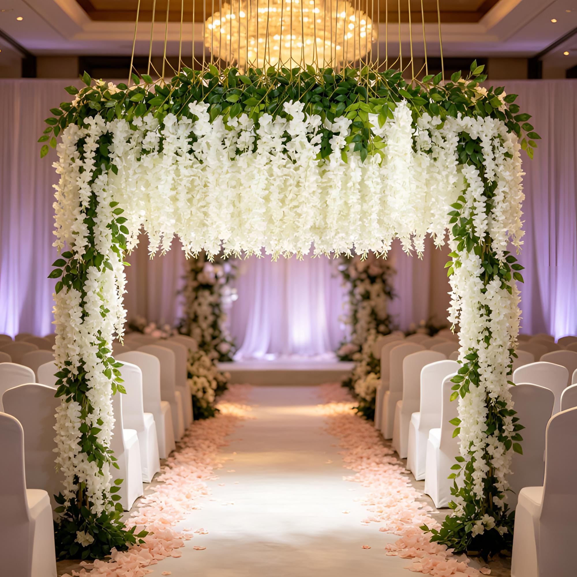 Dense Artificial Fake Wisteria Vine Ratta Hanging Garland 12Pcs 43.3 Inch/Piece Silk Flowers String Artificial Wisteria Flowers for Decorative Home Party Wedding Garden Decorations Artificial Flowers For Outside