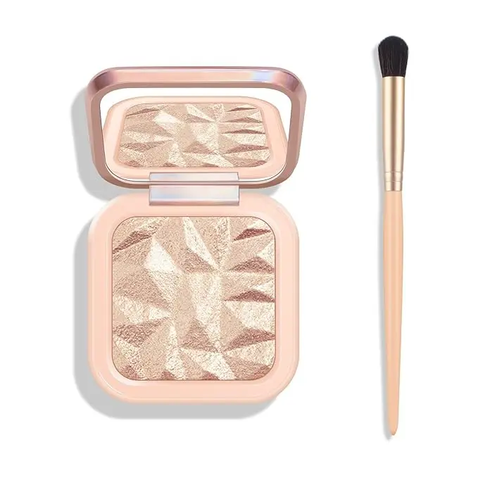 Face Highlighter Palette, High Glossy Face Illuminator Palette, Natural Glow Finish, Pearl Shimmer Smooth Baked Powder, Lasting Sparkling Champagne Highlighter Makeup-SUN GLOW