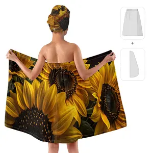 The sunflower printed quick-dry hair towel and bathrobe are soft and made of 100% polyester, suitable for women, perfect for post-bathing, spas, and swimming pools as absorbent hair wraps. An essential item for travel/vacation, a luxurious gift for her.