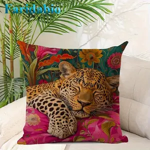 Faridabio Retro Leopard Pattern Cushion Cover 18X18 - Sturdy And Washable Decorative Pillow for Living Room And Bedroom (Insert Not Included)