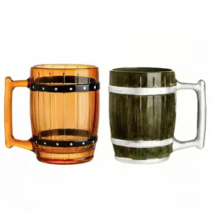 Vintage Barrel Beer Mug 12oz Glass Amber Brown with Handle for Beer and Other Drinks – Ideal for Casual and Special Occasions