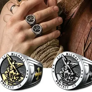 Saint Michael Archangel Ring for Men and Women, Stainless Steel