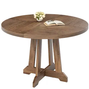 Garvee Mesa de comedor redonda para 4 personas, mesa circular de pedestal de cocina, comedor y comedor de madera, ahorro de espacio, color marrón, 47 pulgadas de diámetro
