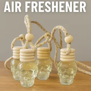 Skull Car Air Freshener Glass Hanging Diffuser w Fragrance Oil Refillable Halloween Vibes Decorative Aroma Diffuser for Spooky Car Enthusiasts