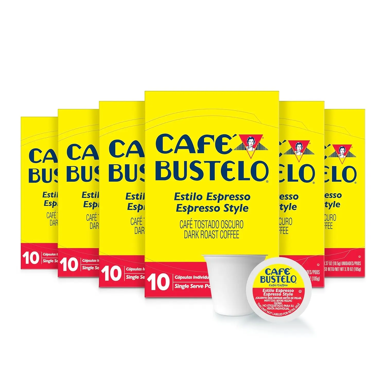 Café Bustelo Espresso Style Dark Roast, Single Serve Coffee Pods, 10 Count (Pack of 6)