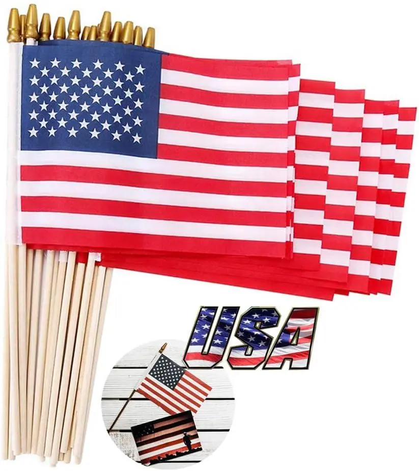 Small American Flags on Stick 5X8 Inch/30 Pack - Mini Ameirican Flags/Handheld American Wooden Stick Flag with Safe Spear Top for July 4Th Decoration, Veteran Party, Etc. SHENZHENDAKANG