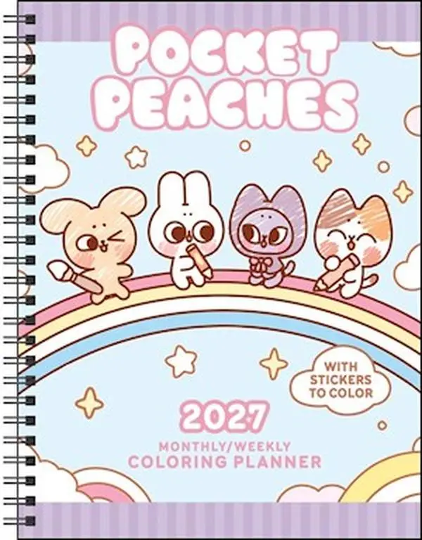 Pocket Peaches 2027 Monthly/Weekly Coloring Planner with Stickers to Color by Dora Wang