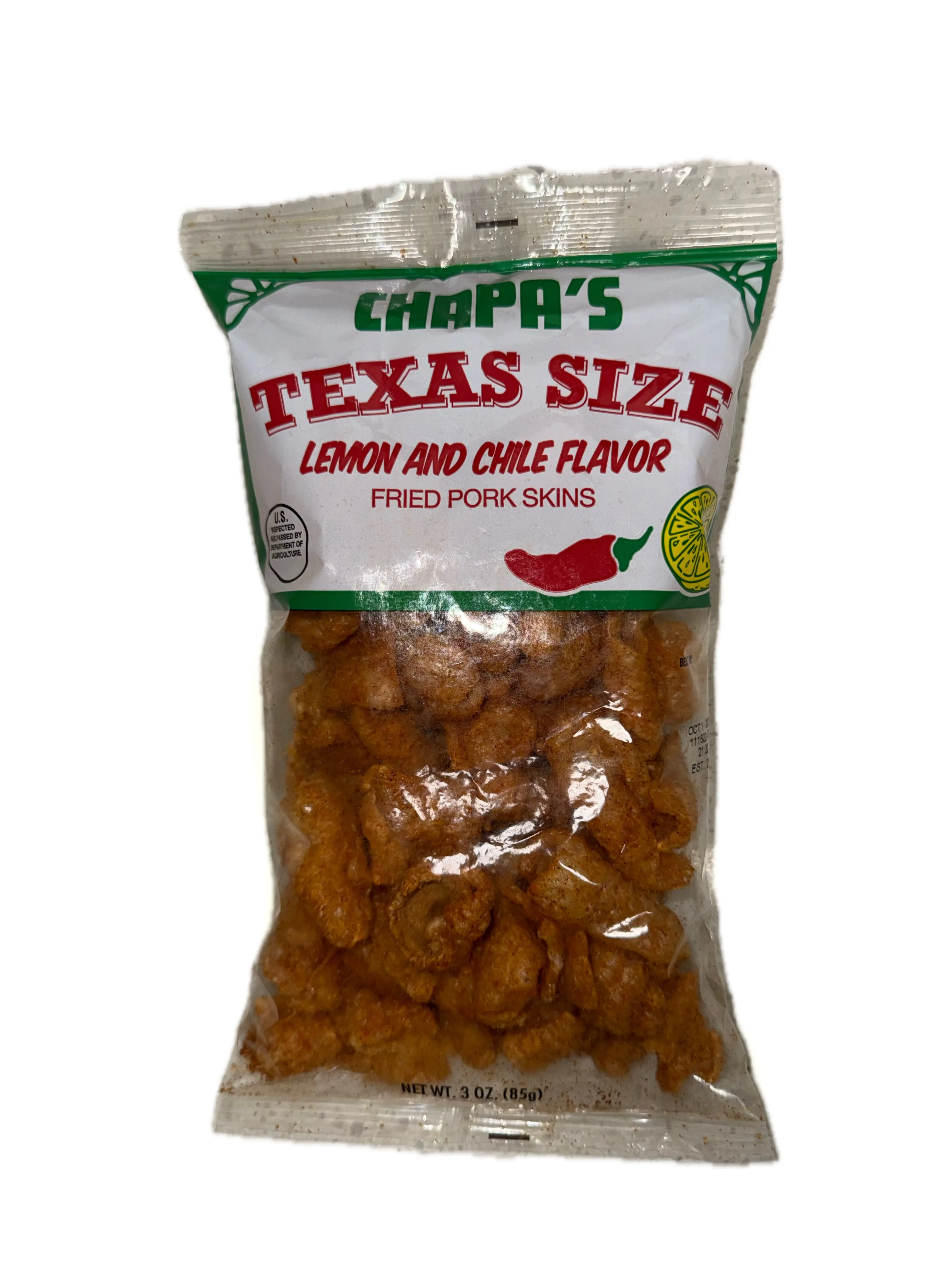 Chicharron Limon y Chile Chapa's 85 g | Chapa's Lemon & Chile Fried Pork Skins (Chicharrones) – 3 oz (85 g) – Crunchy Mexican Snack