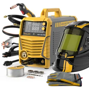 TOOLIOM MIG-250 PRO Aluminum MIG Welder Protection Bundle - 250A 6-in-1 Pulse/Spool Gun/MIG/Flux Core/Lift TIG/MMA Welding Machine with Auto-Darkened Helmet, Gloves & E71T-GS Wire