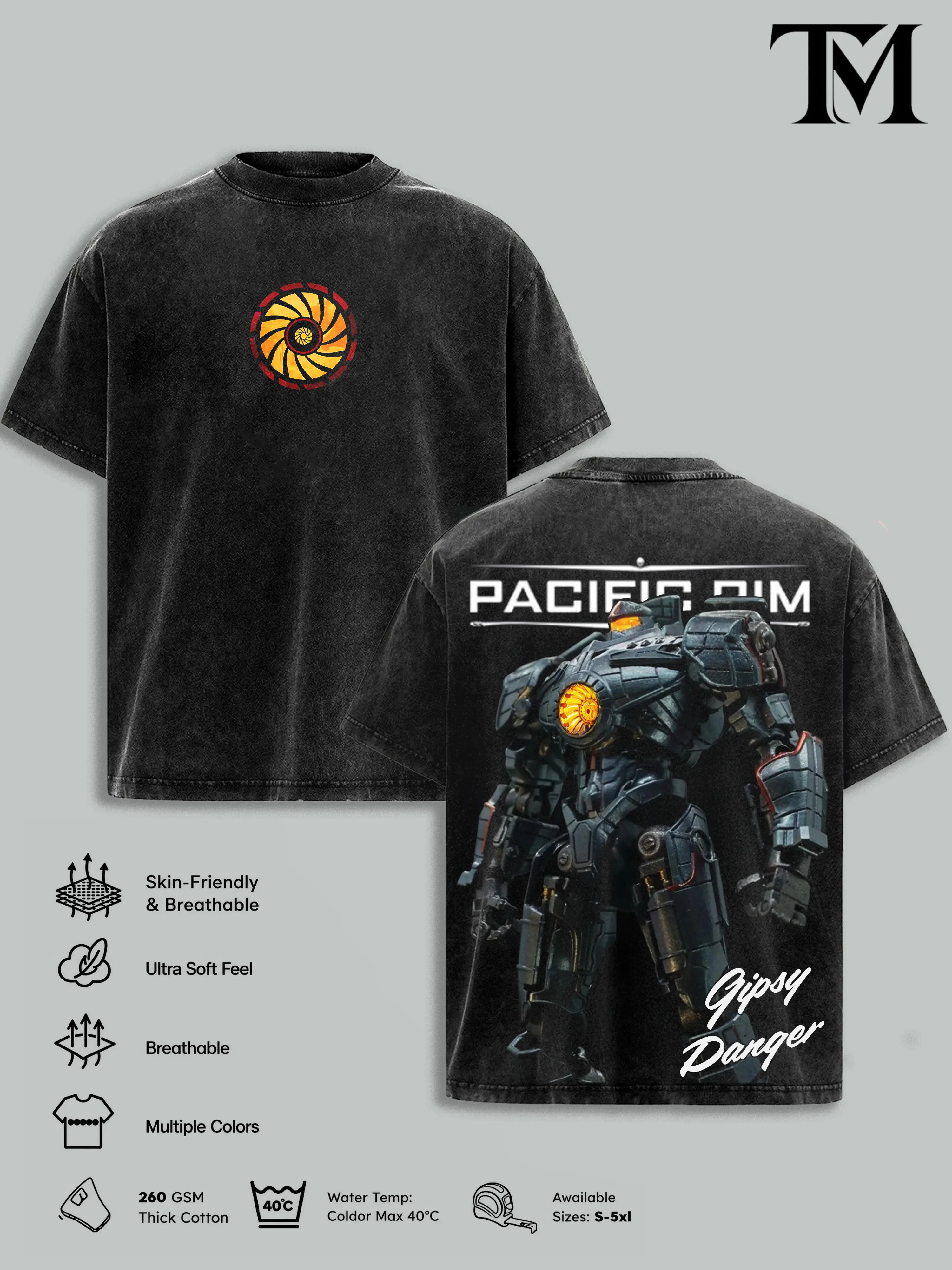 4 Design Pacific Rim Vintage Washed T-Shirt , Legendary Jaeger Mecha Graphic Tee, Heavyweight Cotton, Retro Sci Fi Streetwear Shirt, Kaiju Battle Oversized Unisex Apparel, Collector Gift For Pacific Rim Fans