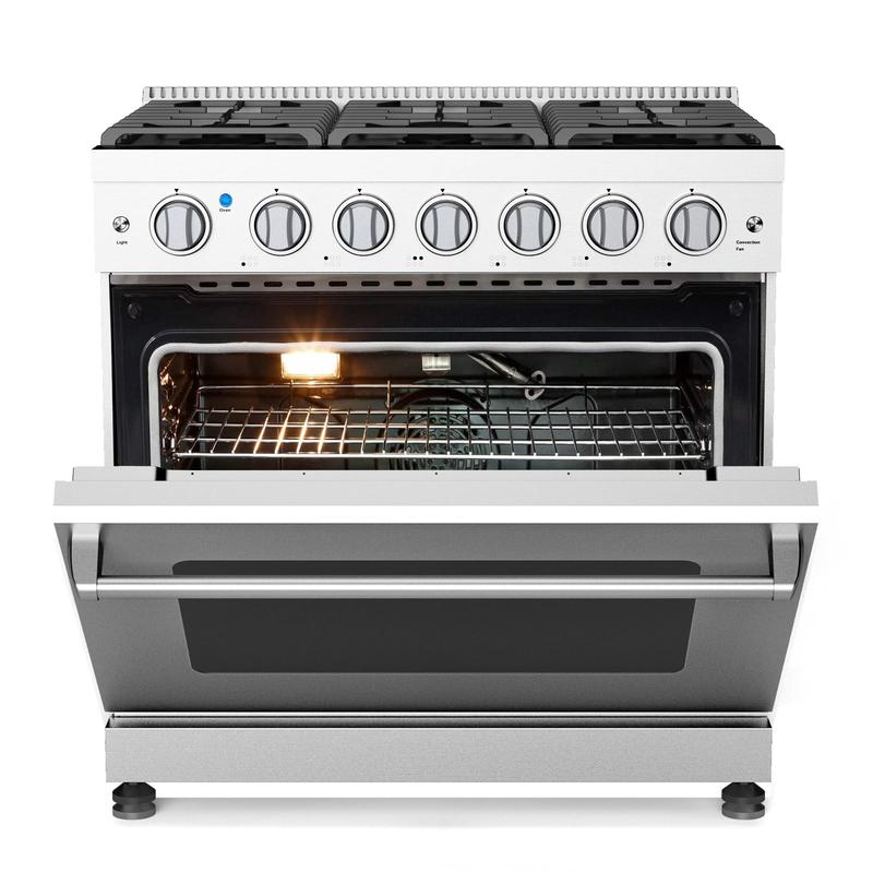 GARVEE 36” Freestanding Gas Range Stove with 6 Sealed Gas Burner & 6.0 Cu.Ft Electric Convection Oven, Stainless Steel Dual Fuel Range, Slide-In Gas Range Combo for Home and Commercial Use