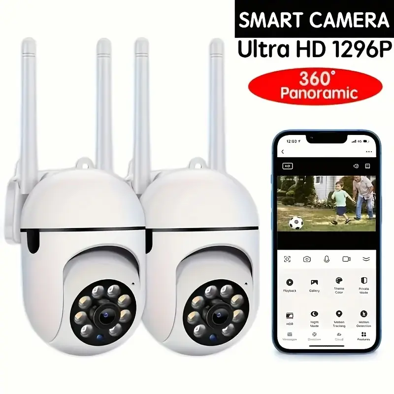 2pcs Compact 5G IP Security Cameras - 3MP Full HD Video, 2.4G Long Range WiFi Connection, Night Vision, APP Remote Surveillance, 2-Way Voice Intercom, Motion Detection, IP54 Waterproof Rating, Real-Time Alerts for Home & Business Surveillance,