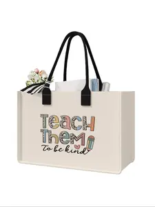 Creative Letter Printed Large Capacity Storage Tote Bag, Durable Handle, Space Saving Multi-Purpose, Ideal for School, Travel, Shopping