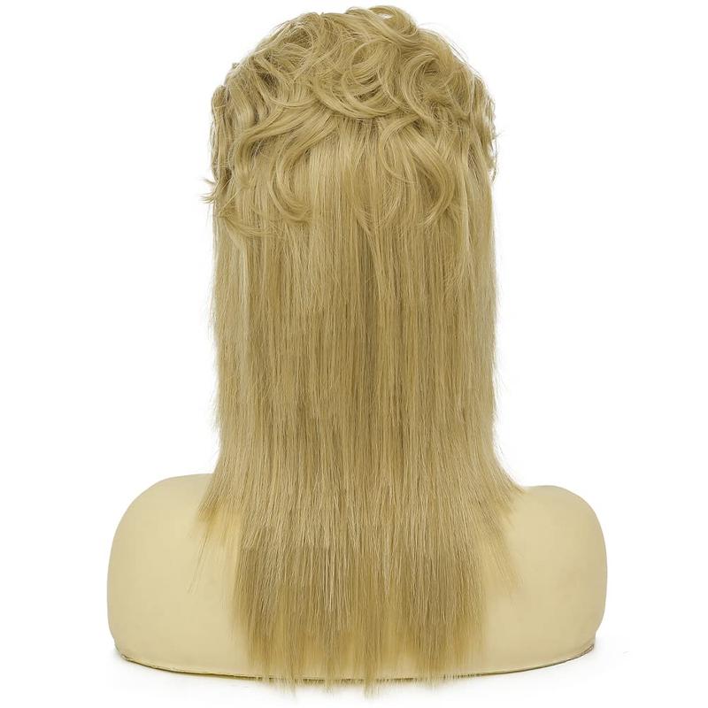 Blonde Mullet Wigs for Women 80s Costume Wig Curly Soft Heat Resistant Shoulder Length Hair Rocker Cosplay Synthetic Wigs (Blonde)