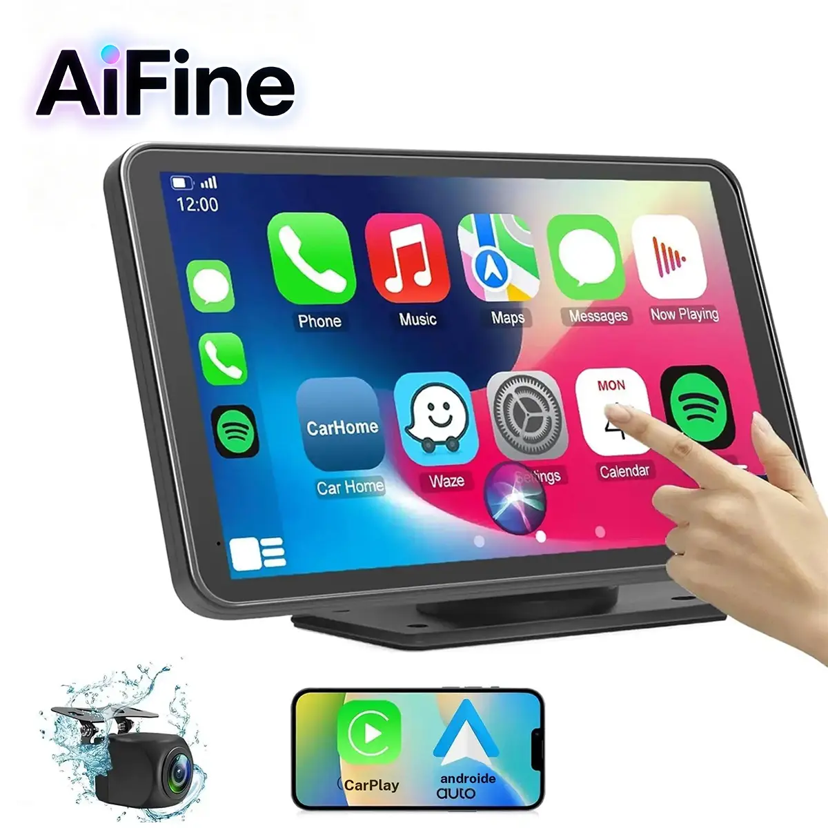 【SummerFinds】AiFine Portable wireless car audio system supporting Apple CarPlay and Android Auto; features a 7-inch HD touchscreen and is compatible with all vehicle models.