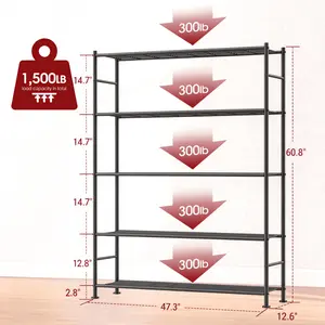 Heavy Duty Storage Shelves Metal Shelf Organizer with Leveling Feet for Garage Pantry Kitchen & Closet Metal Construction Easy Installation Multi Functional