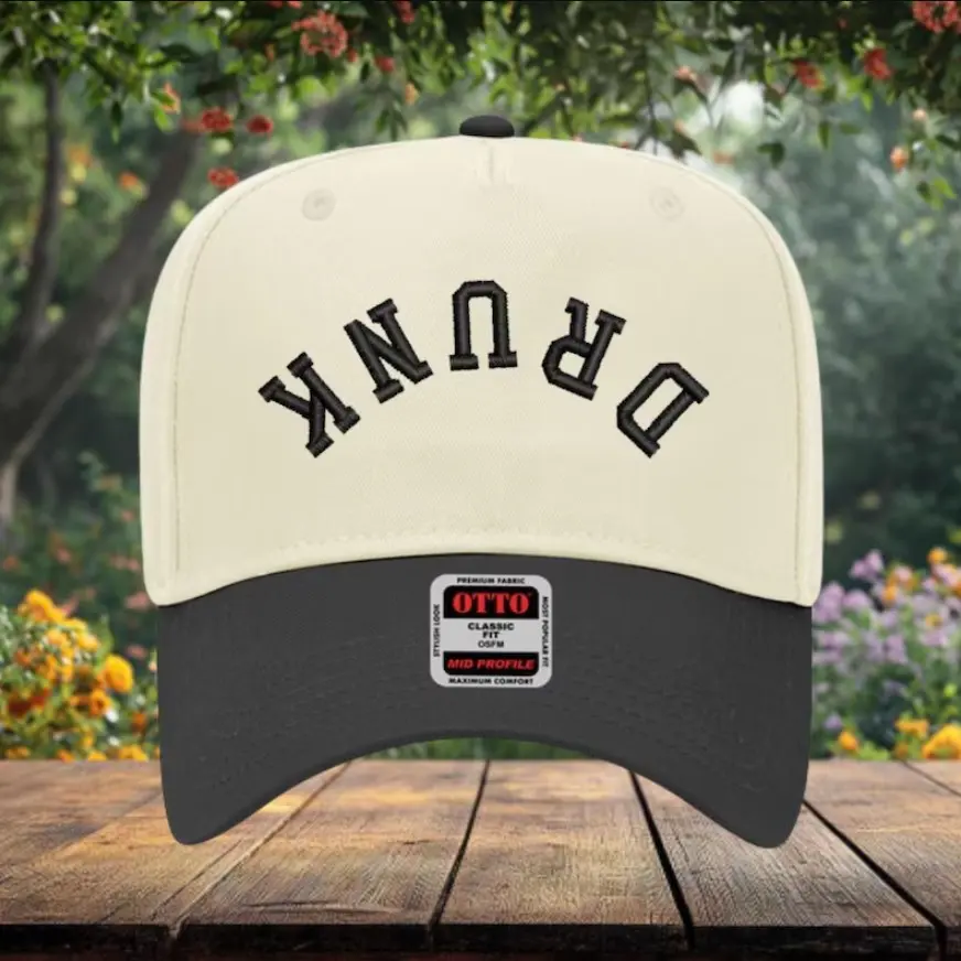 Upside Down Embroidered Drunk Hat Base Ball Two Tone Cap Custom Thread Color Gif For Beer Lover
