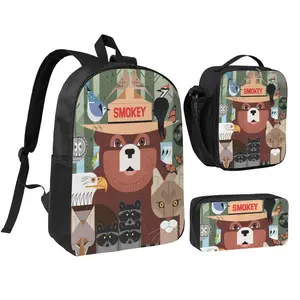 Outdoor Smokey the bear Print Mini Daypack Fashion Sports Smokey bear Bag Set with Insulated Lunch Container & Pencil Pouch 3pcs Smokey the bear shirt Carry Bags for  Back to School Holiday Gift