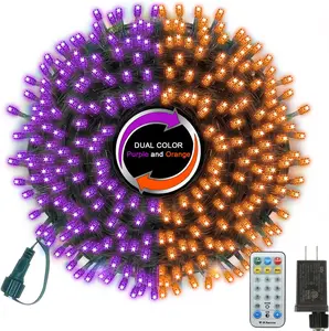 LAMPHOME 33ft Halloween Decorative Mini Lights, 100 LED Green Wire Fairy Starry String Lights Plug in, 16Lighting Modes, for Halloween Decoration Outdoor Party Decoration (Orange and Purple)