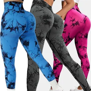 Women's Tie Dye Print High Waist Ruched Sports Leggings Hip Lifting Gym Fitness Girl Sport Active Yoga Leggings Athletic Pants