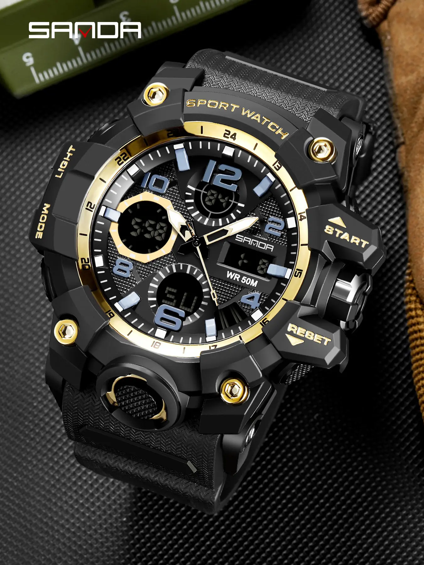 Sanda Cool Multi functional Student Watch Night Light Outdoor Sports Men's Electronic Digital Watch Waterproof Wristwatch Digital Multifunctional Watch