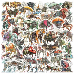 Mechanical Structure Animal Series Sticker, 50pcs/set Creative Decorative Sticker, DIY Decals for Water Bottle, Laptop, Phone Case, Scrapbooking, Journal Making, Screen Protector