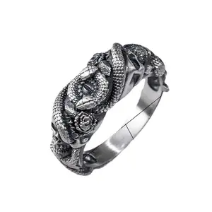 Carved skull rose snake wrapped ring men's jewelry Carved skull rose snake wrapped ring men's jewelry