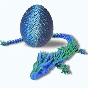 Amerimaker 20" Articulated Dragon With Egg - Big Color Changing - 3D Printed Dragon With Egg - Fidget Dragon Egg & 3D Dragon - Magical Toy Dragon Egg With Figures - Made in the USA