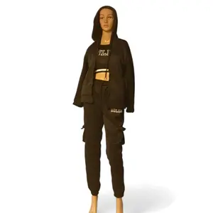 Women's Black Tracksuit Set Hoodie & Jogger Two Piece Outfit Casual Streetwear Lounge Set for Everyday Wear