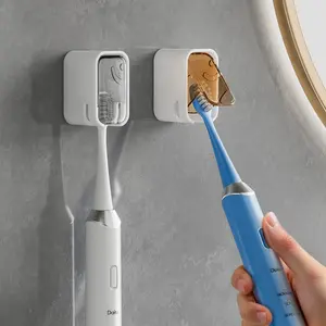 storage organization [Summervibes] Elegant ToothBrush Holder  Waterproof Toothbrush Holder Set of 2, Thickened Wall Mount Protector with Cover for Bathroom Organization, Portable Travel Case, Modern Countertop Accessory