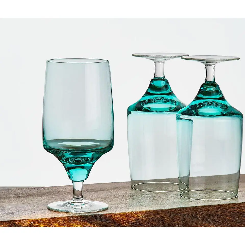 Vintage Colette Aqua Large Wine Glasses: MCM Sasaki
