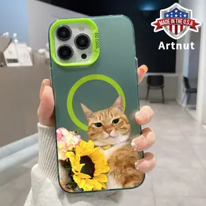 Compatible for iPhone 16 15 14 Pro Max 13 12 11 XR XS Plus MagSafe Case Orange Cat and Sunflower Pattern Raised Edges Camera Protective Lightweight PC Back Protective Cover for Girl
