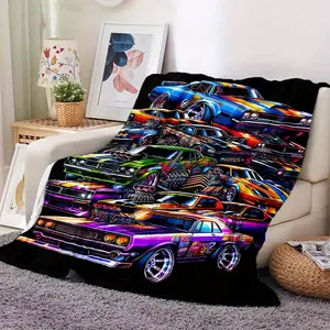 1pc Colorful Racing Car Blanket - Lightweight Flannel Throw For Sofa, Bed, Travel, Camping, Livingroom, Office, Couch, Chair, And Bed - Digital Printing Fleece Blanket With Soft And Warm Flannel Fabric