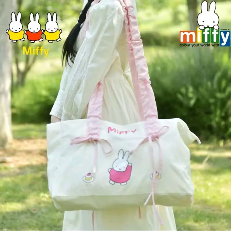 Kawaii Miffys Rabbit Shoulder Tote Bag | Large Capacity Bunny Drawstring Pleated Strap Design for Traveling Shopping Essentials K-trend