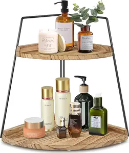 2-layer bathroom counter storage rack, wooden bathroom storage countertop, corner storage rack, cosmetics and dressing table tray, kitchen spice rack, bathroom storage decoration