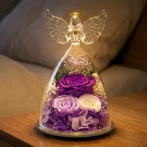 【Real Flowers】FIACO Preserved Forever Rose in Glass Angel Figurine, Perfect Gifts for Mom Wife Grandma on Birthday Anniversary Mother's Day
