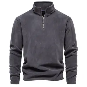 Men's Solid Half Zip Funnel Neck Polar Fleece Sweatshirt, Regular Fit Casual Long Sleeve Pullover for Fall & Winter, Men's Clothes for Daily Wear