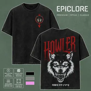 Red Rising Howler Washed T-Shirt, Hail Reaper Howler Oversize Soft Cotton Tshirt Streetwear for Men, retro Black Omnis Vir Lupus Crewneck trendy t-shirt