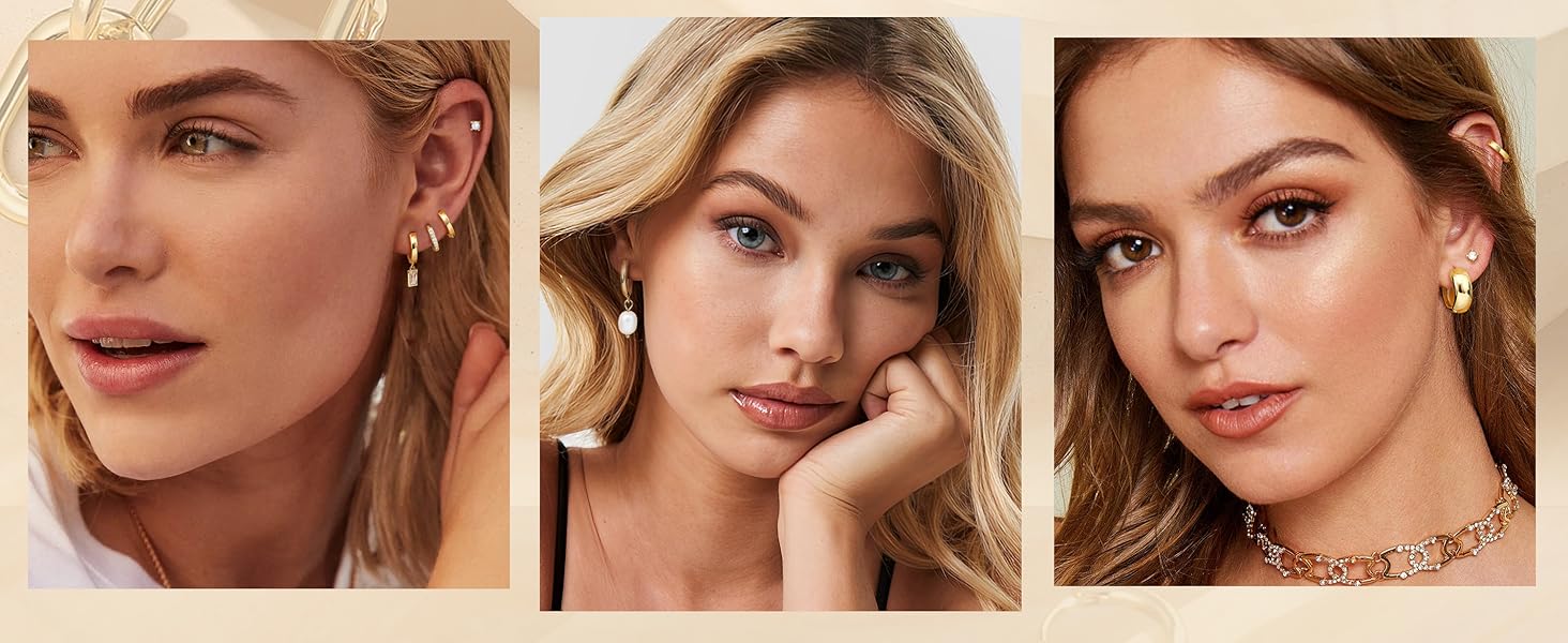 13 Pairs Small Stud Hoop Earrings Set for Women Hypoallergenic Gold Plated Huggie Hoops Pearl Dainty Lightweight Earrings for Gift