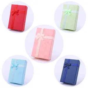 Paper Jewelry Elegant Gift Box Necklace Ring Storage Display 5*8*2.5CM Props 12 /24/36 Batch with Lids and Ribbon Bows wedding valentine