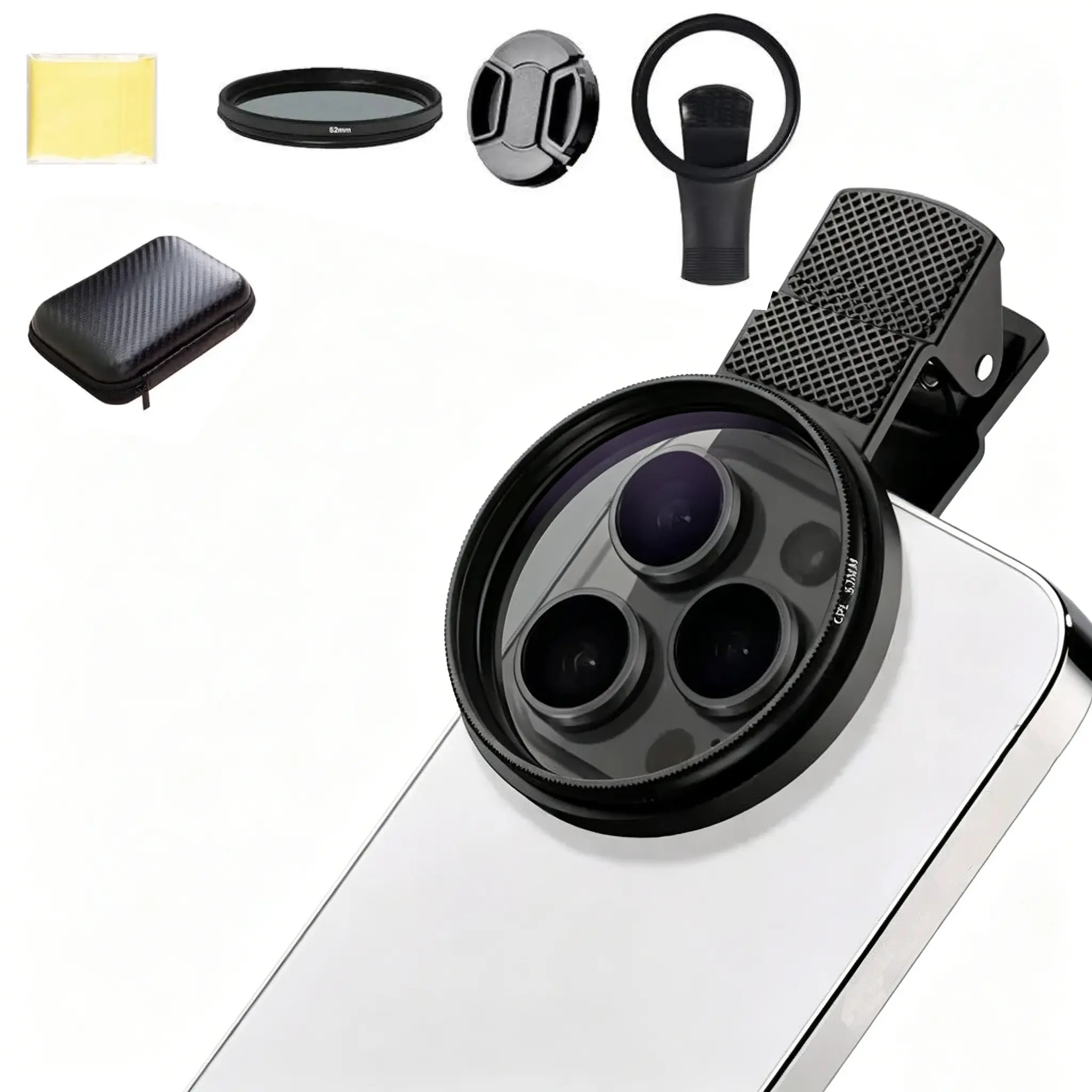 52mm Clip-On Cpl Cellphone Lens Filter Kit, Circular Polarizer with Agc Glass, Mobile Phone Accessory, Cell Phone Accessories for iPhone and Smartphones
