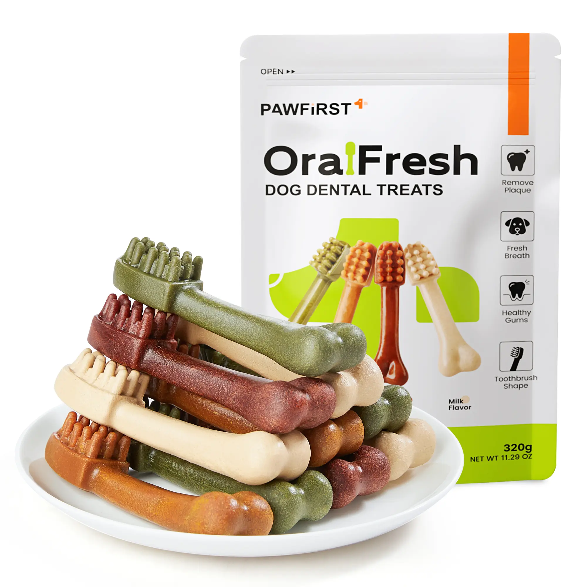 PawFirst Dental Dog Chews for Medium/Large Dogs, Toothbrush-Shaped Dog Sticks to Help Clean Teeth, Freshen Breath, Remove Plaque & Tartar 26 oz. Pack (16 Treats)