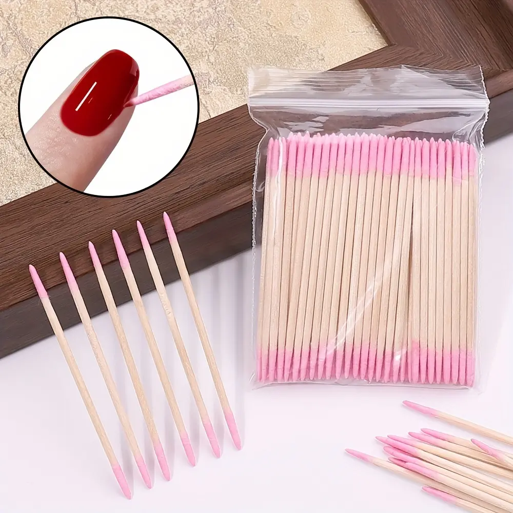 300/500pcs Pink Disposable Beauty Swabs for Nail Care - Precision Pointed Tip, Double-Headed, Ideal for Toenail & Fingernail Cleaning, Cleansing, Manicure & Pedicure Tools