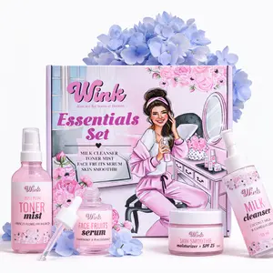 Wink Skin Care Set for Teen Girls - Plant-Based Facial Kit | 4-Piece with Milk Cleanser, Rose Petal Toner, Face Fruit Serum & SPF Moisturizer for Acne Relief | Mom-Approved Gift Joy Teen Skin Care Kit