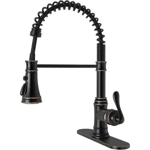 Solid Brass Kitchen Faucet 1 or 3 Hole, Oil Rubbed Bronze Kitchen Sink Faucet with Pull Down Sprayer, Single Handle High Arc Faucet with 3 Mode Spray for RV Farmhouse Bar Kitchen