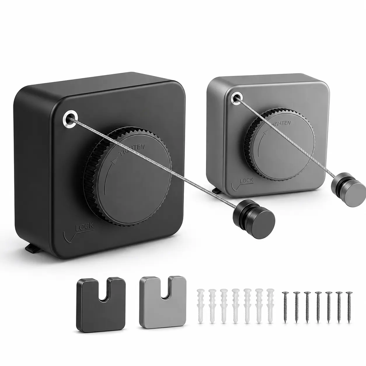 Retractable & Adjustable Indoor/Outdoor Clothesline — Sag-Resistant, High Load-Bearing, Wall-Mounted Stainless Steel — 15.1 ft (Square — Black/Gray)