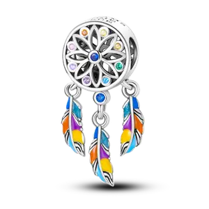 MULA Mystical Dreamcatcher Pendant - 925 Silver-plated vibrant gemstone and feather pendant, unique gift for women, fits pandora bracelet
