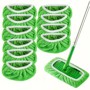 8/10/11/12 Thick and Durable Green Mops, Machine Washable, Suitable for Solid Wood Floors, Composite Floors, and Tiles Cleaning