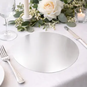 50 Pack Disposable Table Placemats 13" Round Silver – Cardboard Charger Plates for Elegant Table Settings, 128 GSM