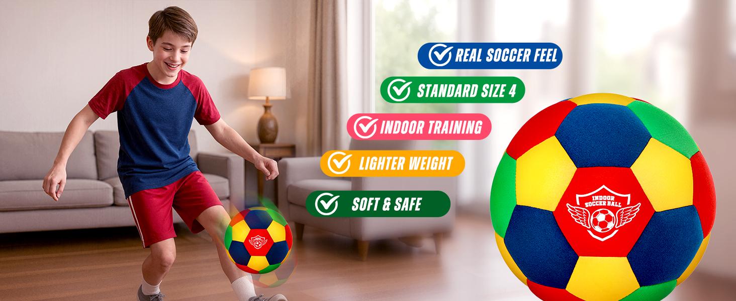 Hope rock House Soccer Ball, Indoor Soccer Training Ball Size 4, Kids Inside for Your Home Ball, Lightweight Safe Fun for Dribbling Training, Great Youth Soccer Balls, Soccer Gifts for Boys 8-12